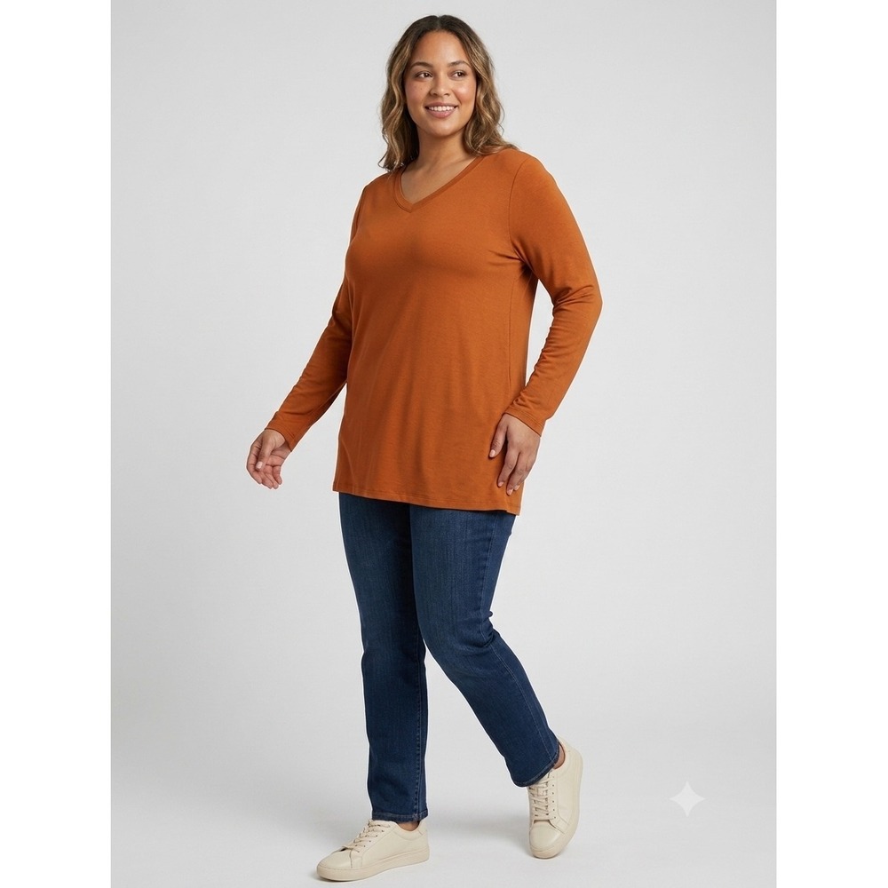Zenana Womens XL Burnt Orange V-Neck Long Sleeve Tunic Top GT-1058AB Rust Cotton